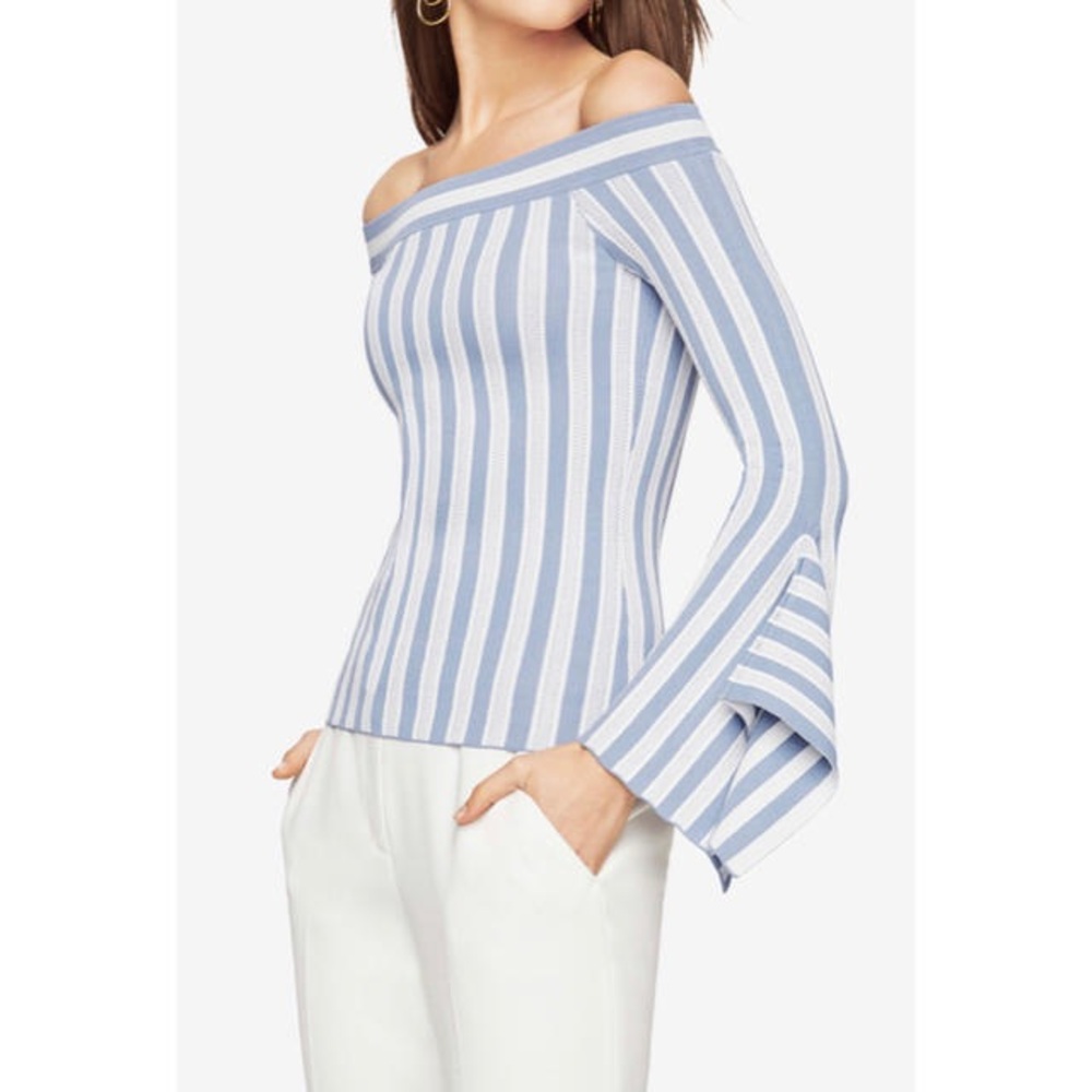 BCBGMAXAZRIA bell sleeve boat neck off shoulder XS Stevie top